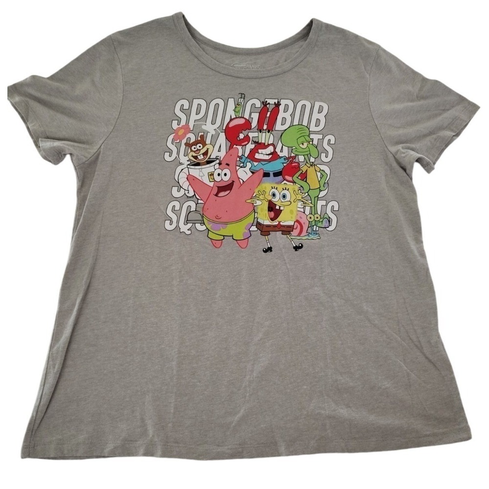 SpongeBob SquarePants‎ Cast Graphic T-Shirt Gray Short Sleeve Crew Neck Large